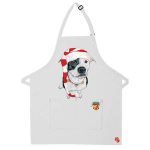 Pit Bull White w/ Black Pit Bull Dog Christmas Apron Pocket Bib Apron w/  Neck